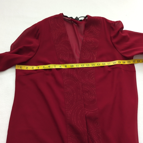 Dressbarn Red Wine Semi Sheer Open Duster Jacket w Glitter Design Size 14W - Picture 4 of 8